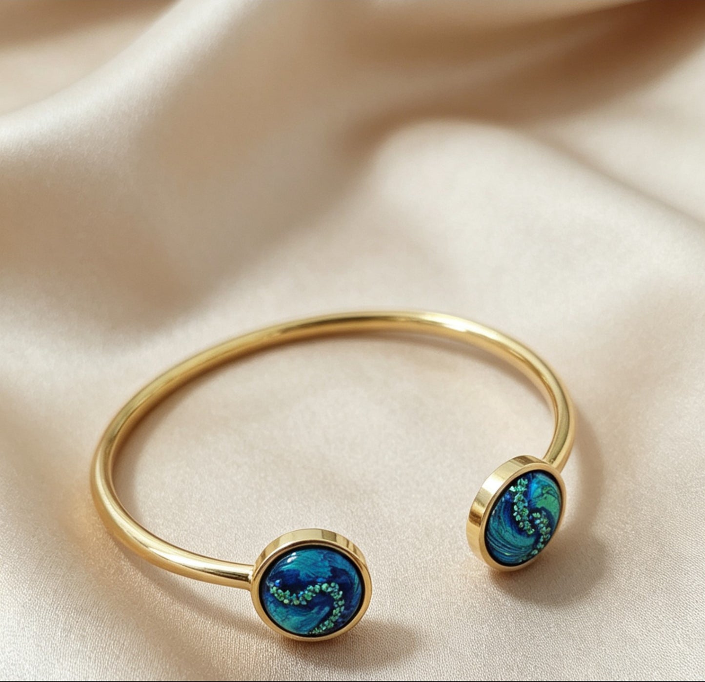 Slightly Adjustable Cuff Bracelet with 2 disc gold tone