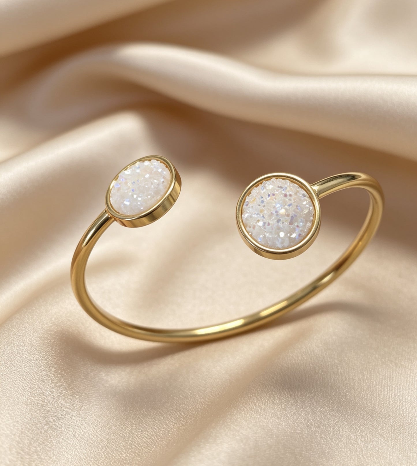 Slightly Adjustable Cuff Bracelet with 2 disc gold tone
