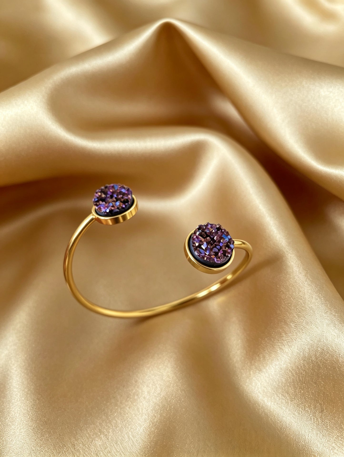 Slightly Adjustable Cuff Bracelet with 2 disc gold tone