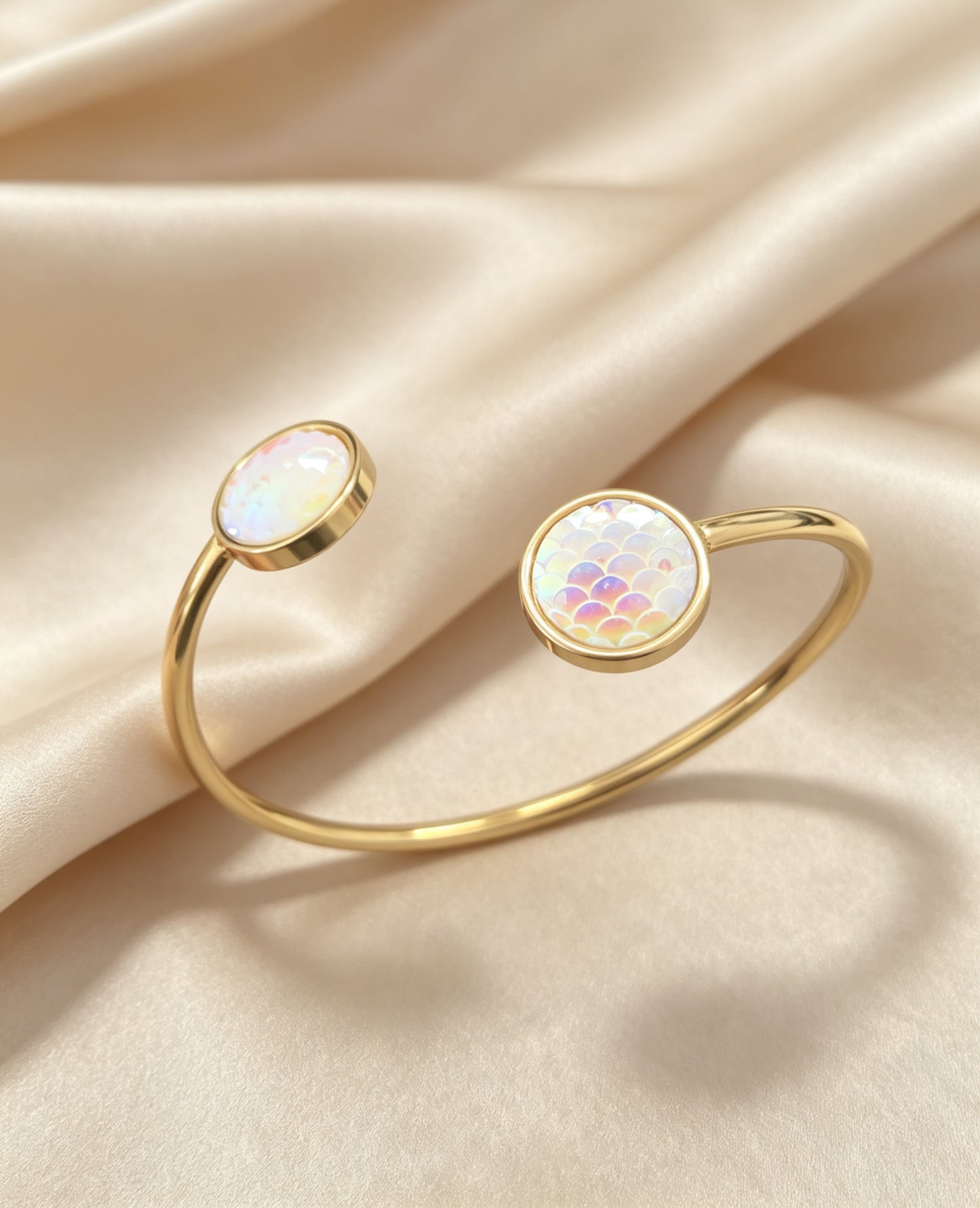 Slightly Adjustable Cuff Bracelet with 2 disc gold tone