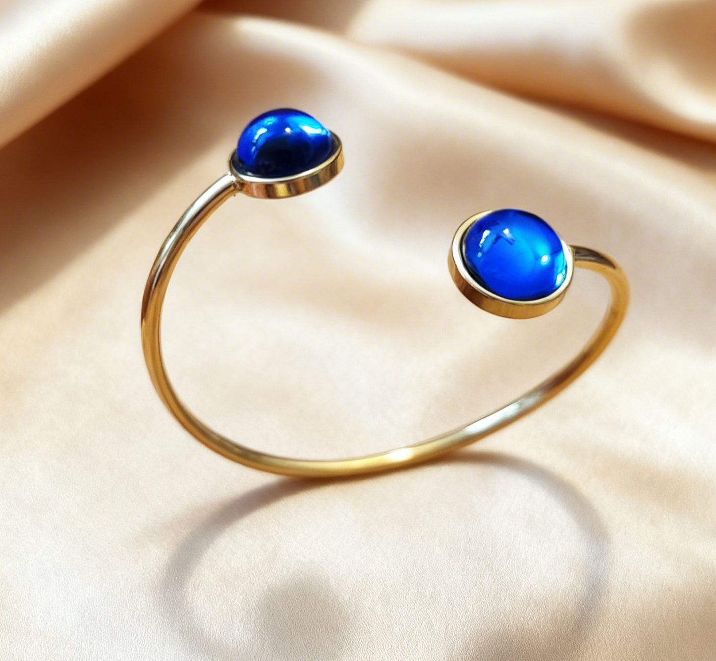 Slightly Adjustable Cuff Bracelet with 2 disc gold tone