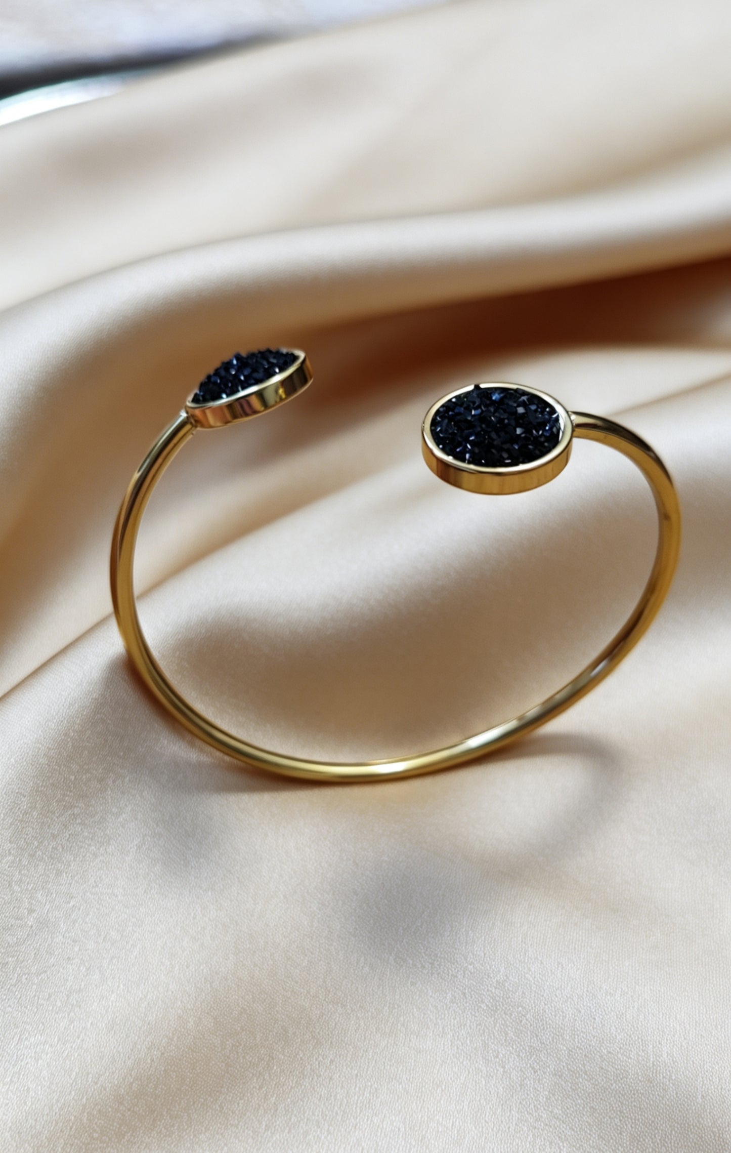 Slightly Adjustable Cuff Bracelet with 2 disc gold tone