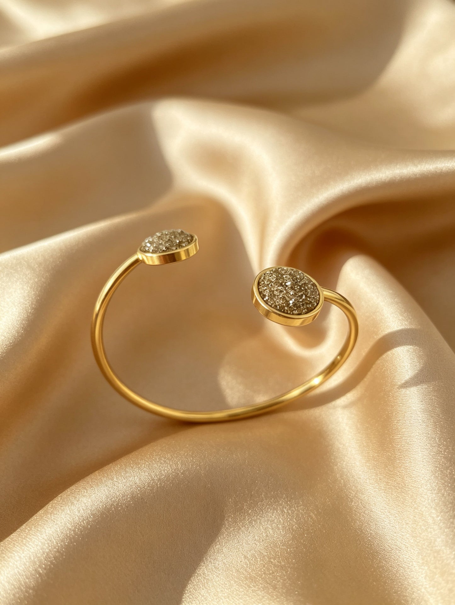 Slightly Adjustable Cuff Bracelet with 2 disc gold tone