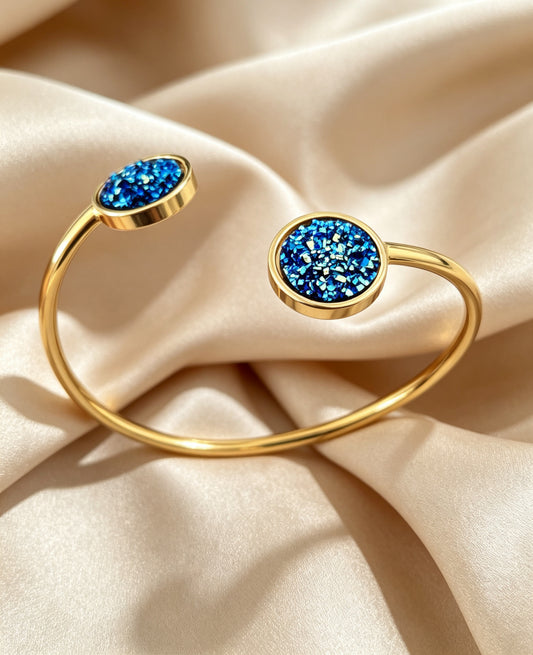 Slightly Adjustable Cuff Bracelet with 2 disc gold tone