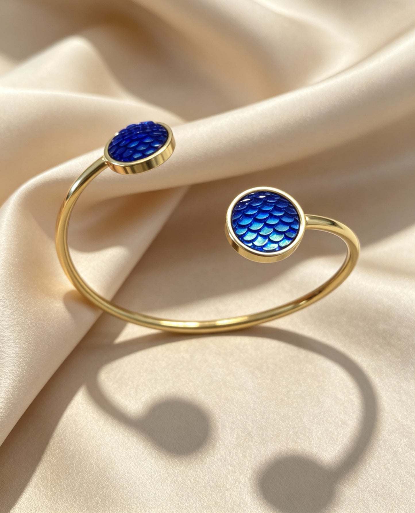 Slightly Adjustable Cuff Bracelet with 2 disc gold tone