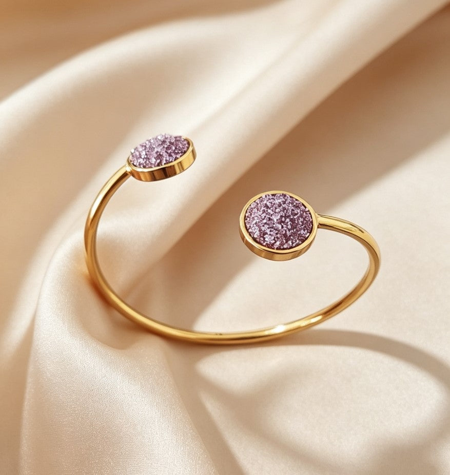 Slightly Adjustable Cuff Bracelet with 2 disc gold tone