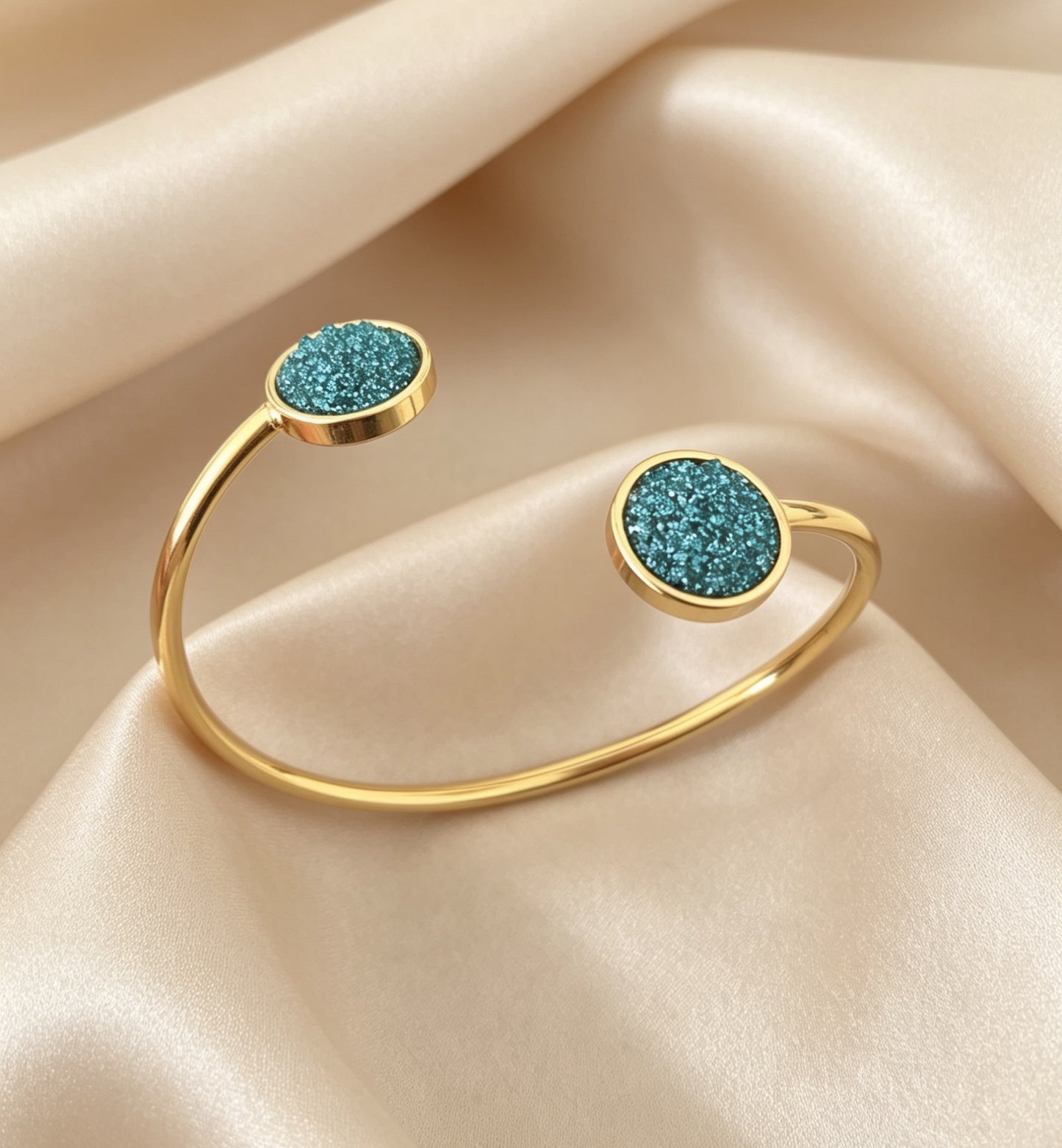 Slightly Adjustable Cuff Bracelet with 2 disc gold tone
