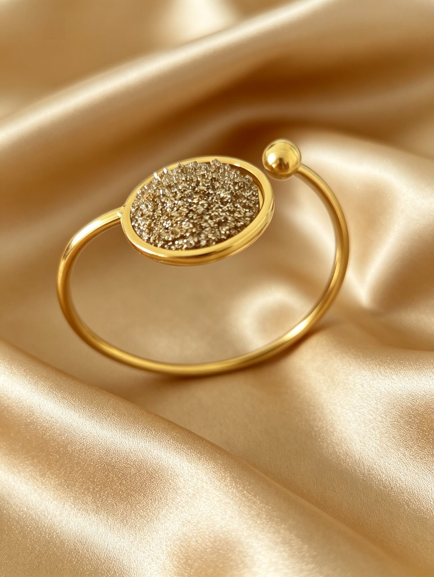 Slightly Adjustable Cuff Bracelet with 1 disc gold tone