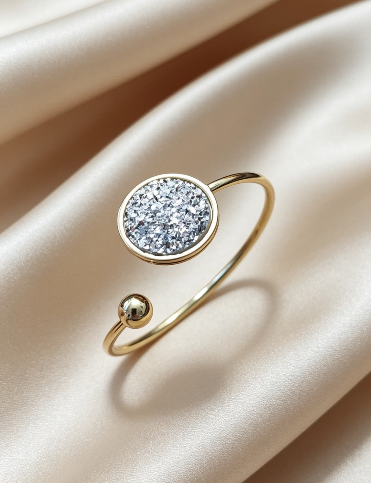 Slightly Adjustable Cuff Bracelet with 1 disc gold tone