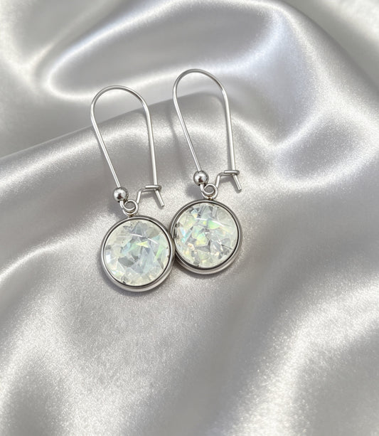 Drop Earrings with round charm in silver tone