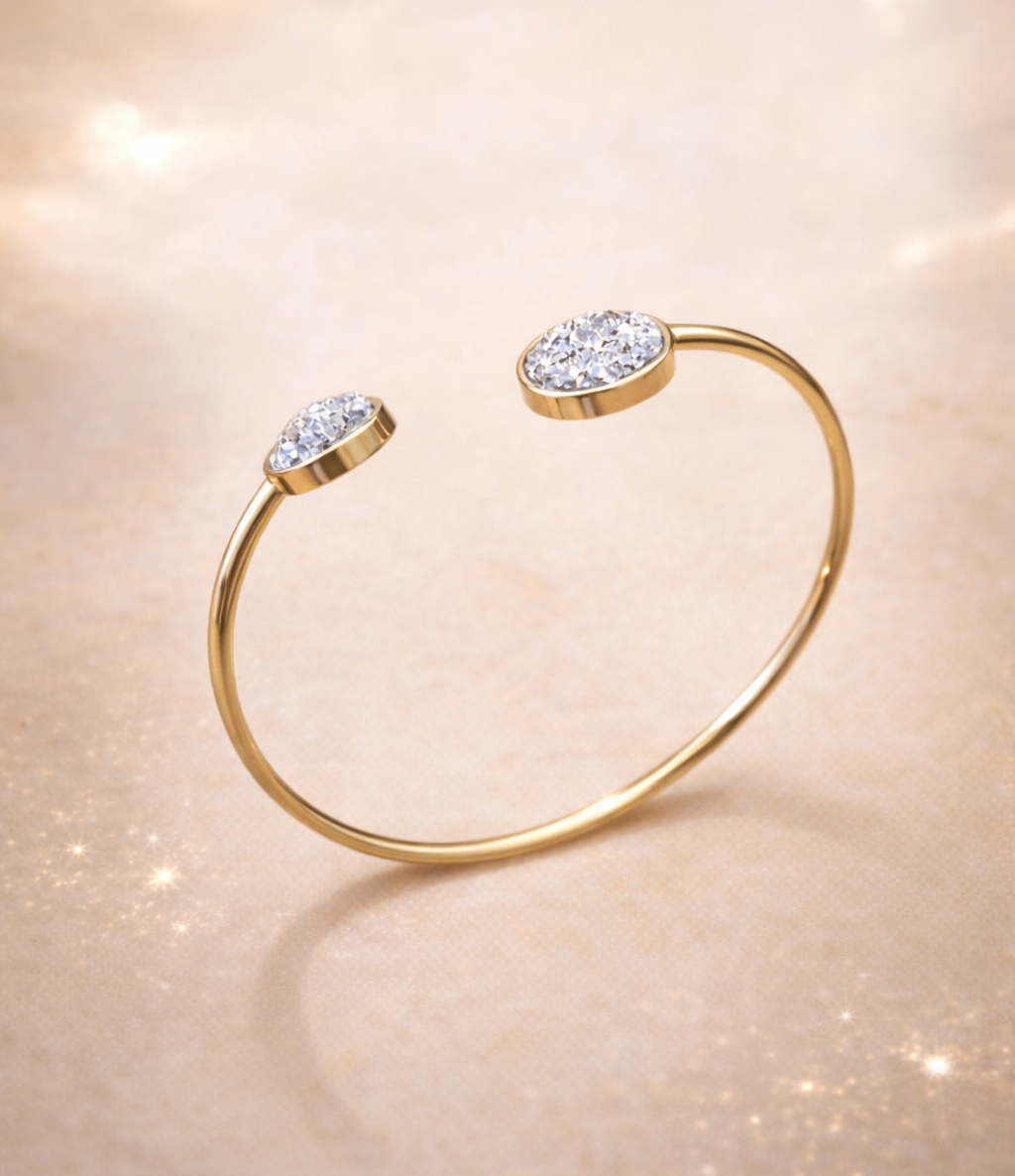 Slightly Adjustable Cuff Bracelet with 2 disc gold tone