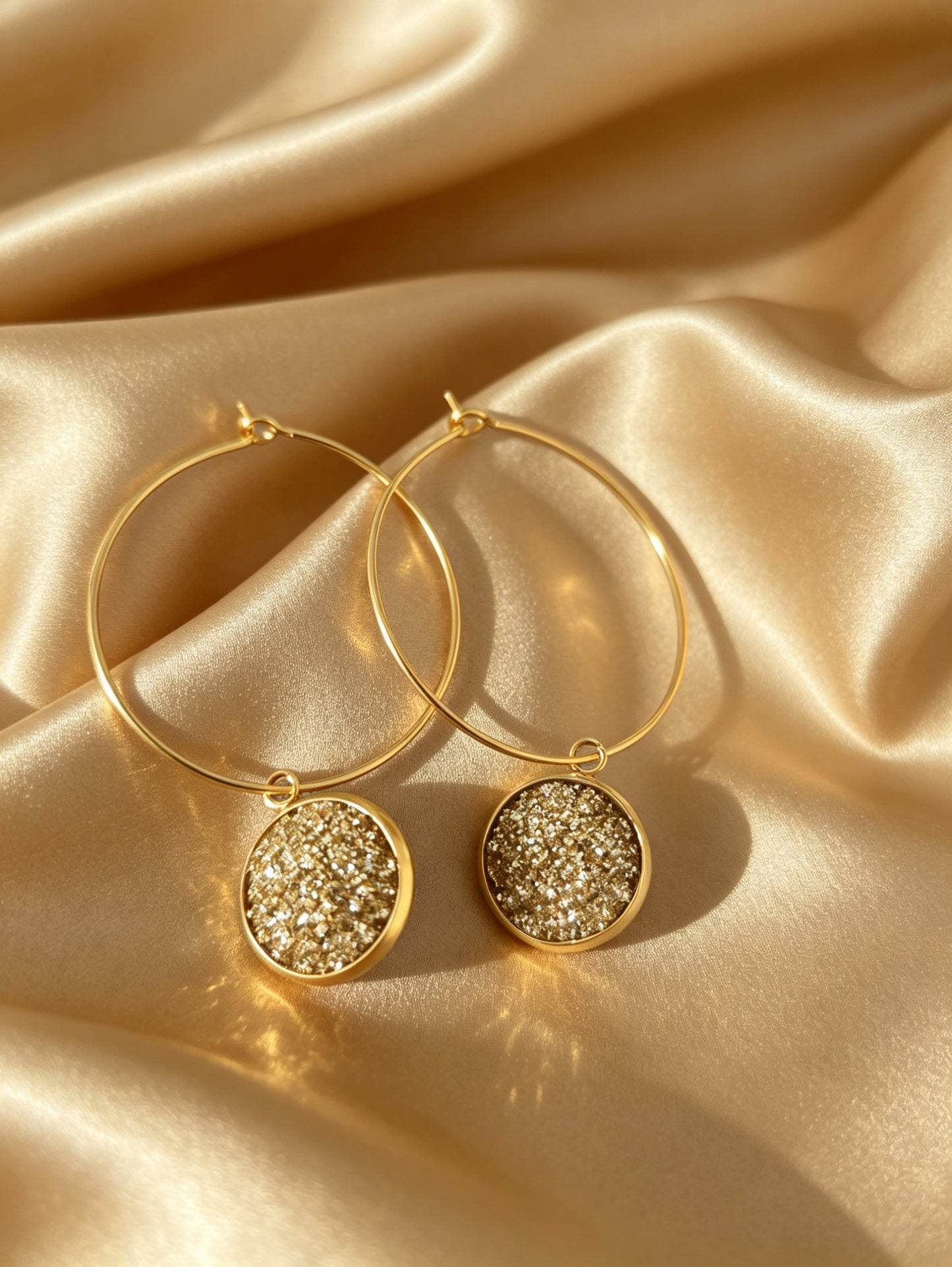 Hoop Earrings with round charm in gold tone