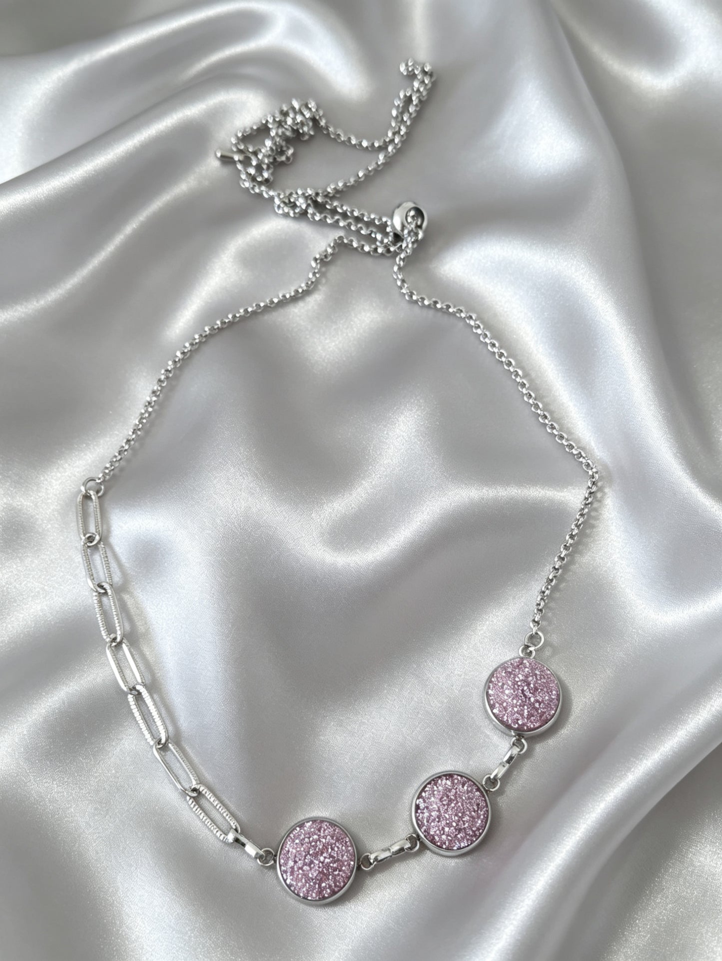 Multi Disc Pendant Necklace in silver tone