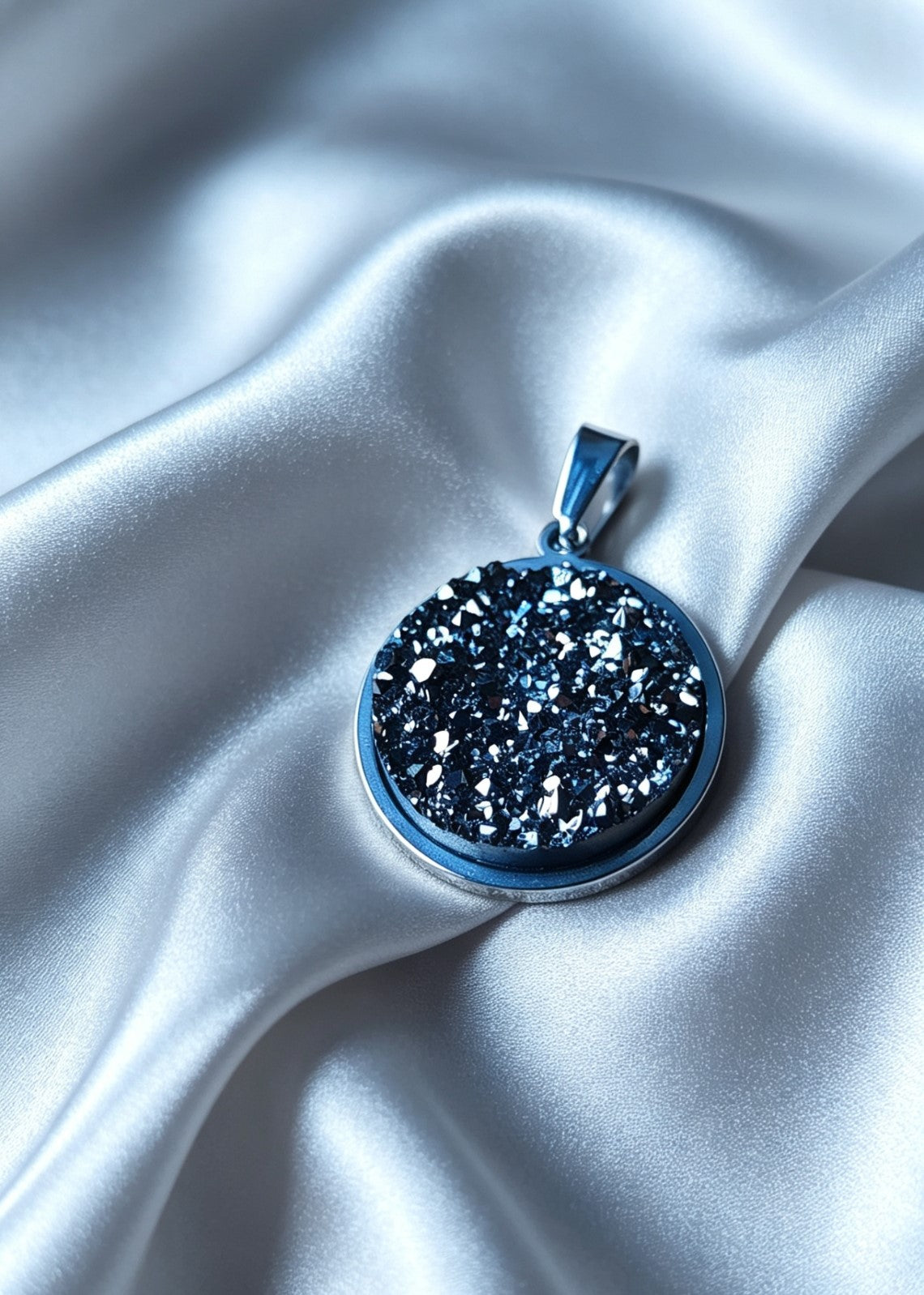 Pendant L with epoxy settings in silver tone